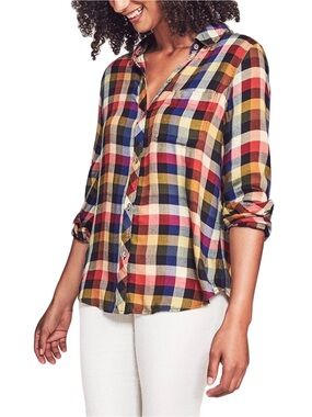 NWT Faherty Check Plaid Piper Button Down Blouse Shirt L New